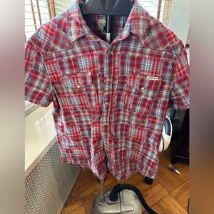 COPY - Lucky Brand red plaid shirt XL mens new short sleeve button up